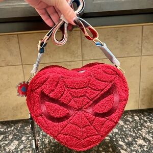 Loungefly Spider-Man Sherpa Heart Shaped Crossbody Bag